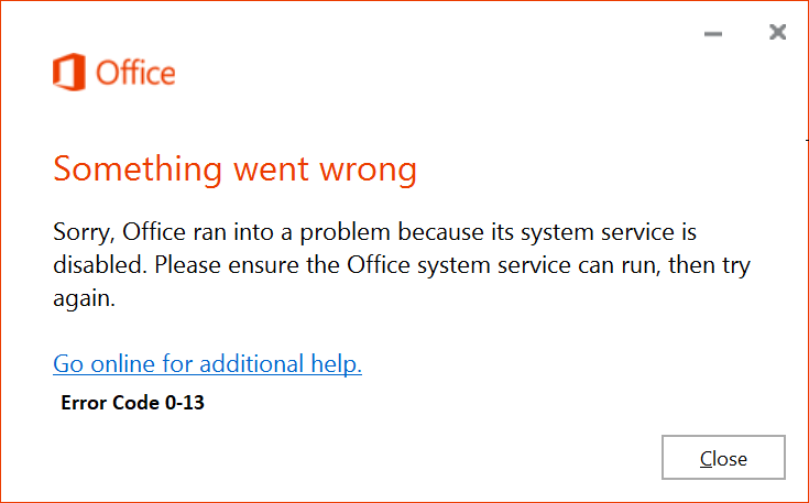 Error code 0-13 stops office installation